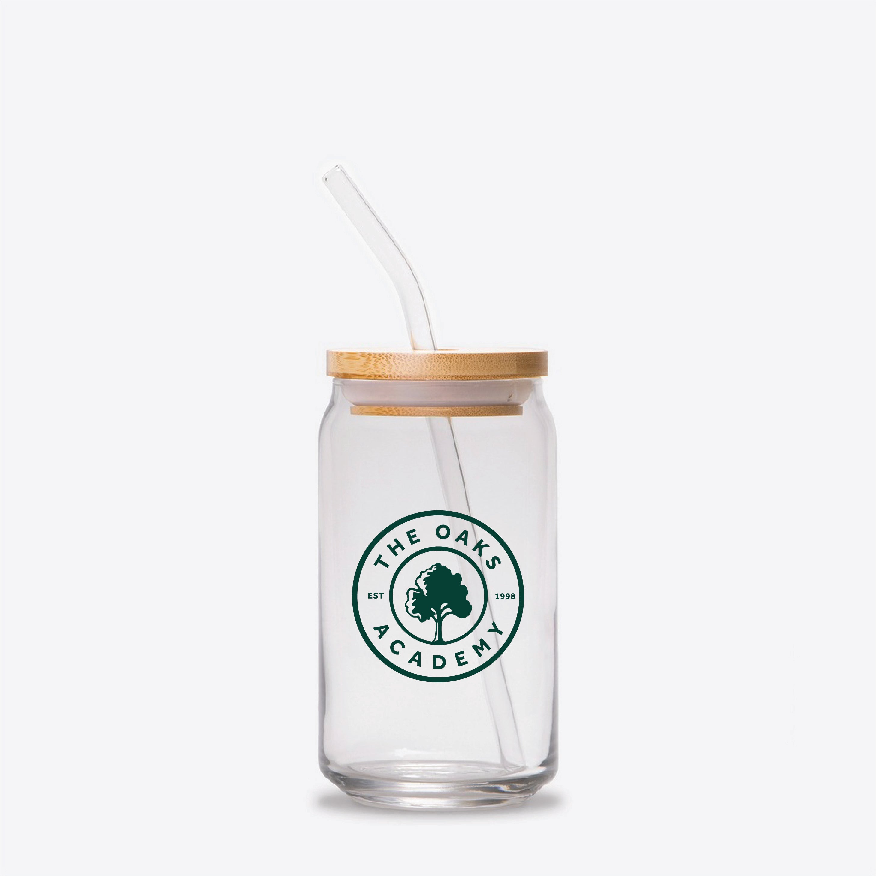 16 oz drinking mason glasses Glass Cup with straw and lid, 16 oz. – The Oaks Academy Apparel Shop