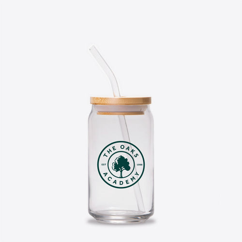 Glass Cup with straw and lid, 16 oz.